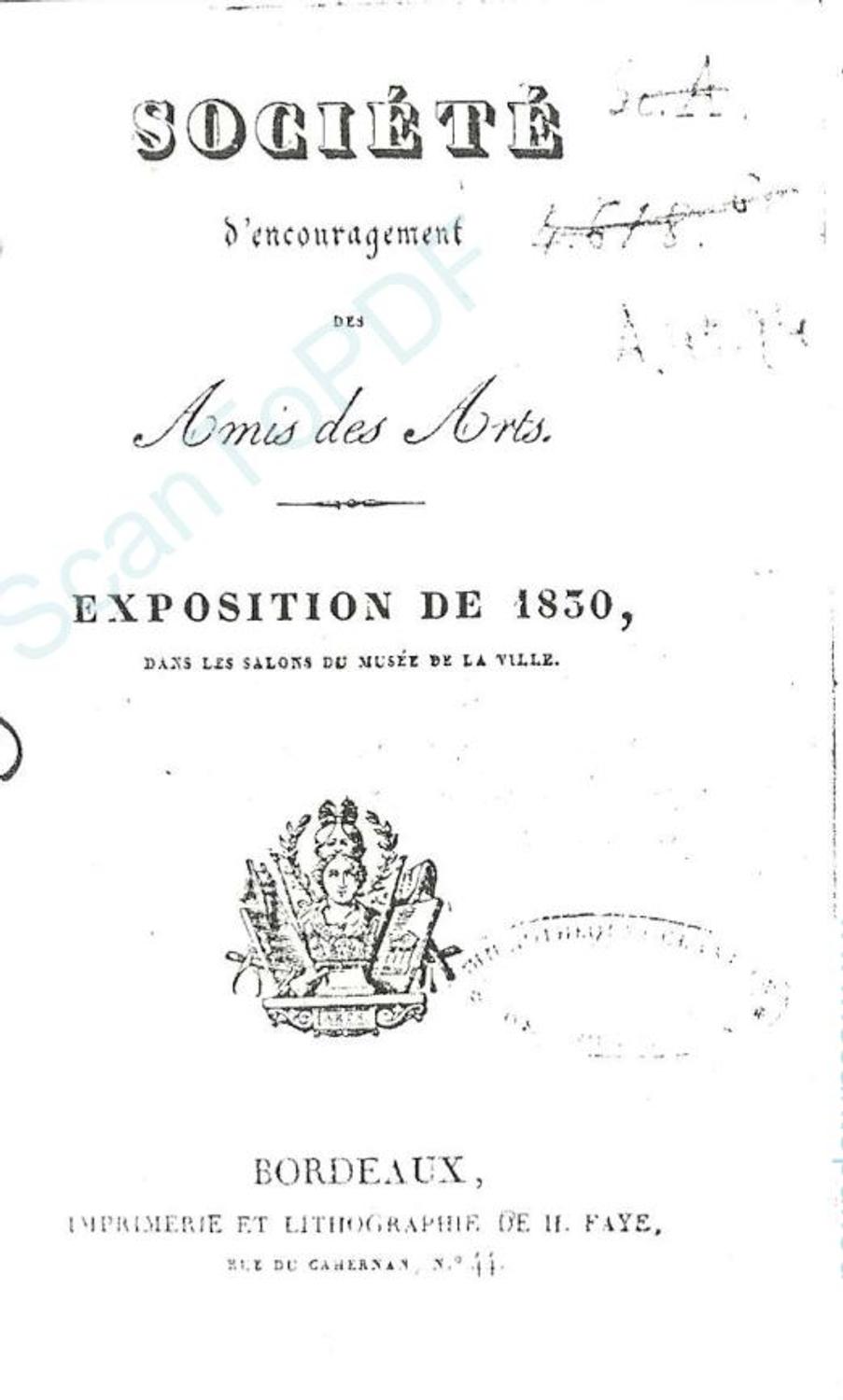 lien vers le catalogue de 1830 de la Société d'encouragement des Amis des Arts de Bordeaux