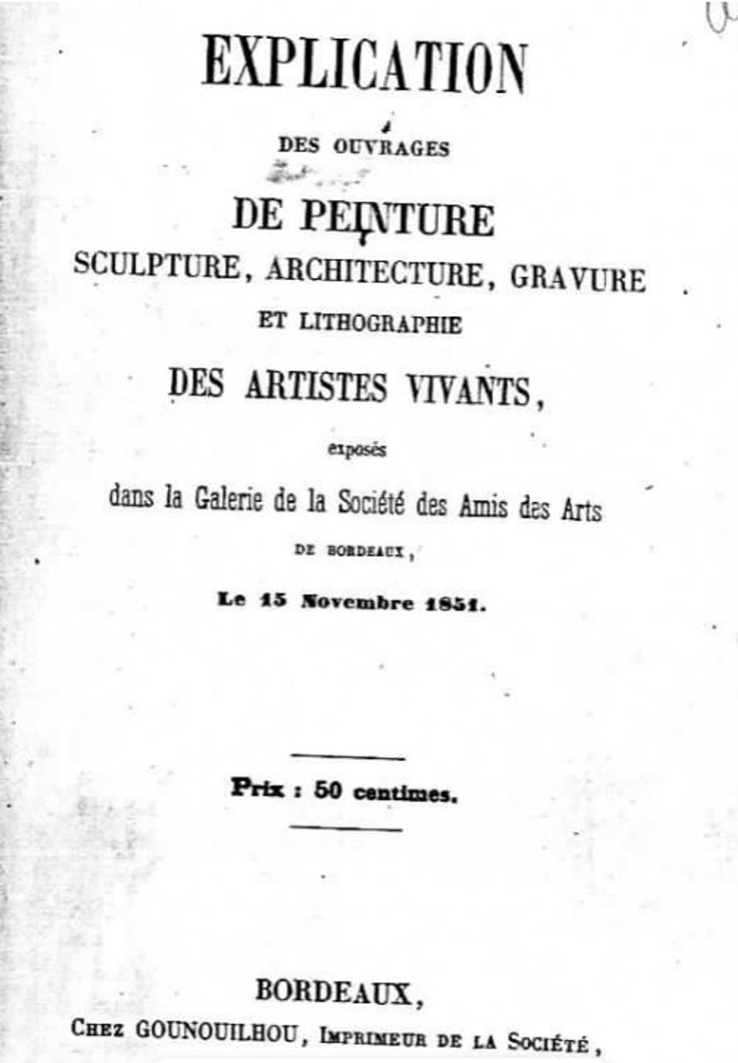 lien vers le catalogue 1851 de la Société des Amis des Arts de Bordeaux