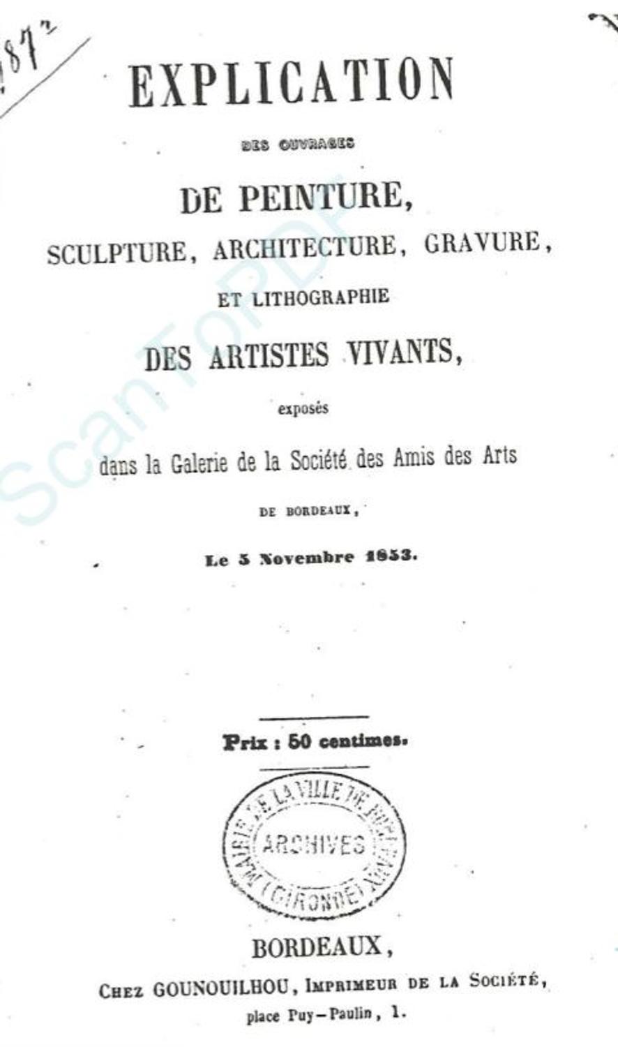 lien vers le catalogue 1853 de la Société des Amis des Arts de Bordeaux