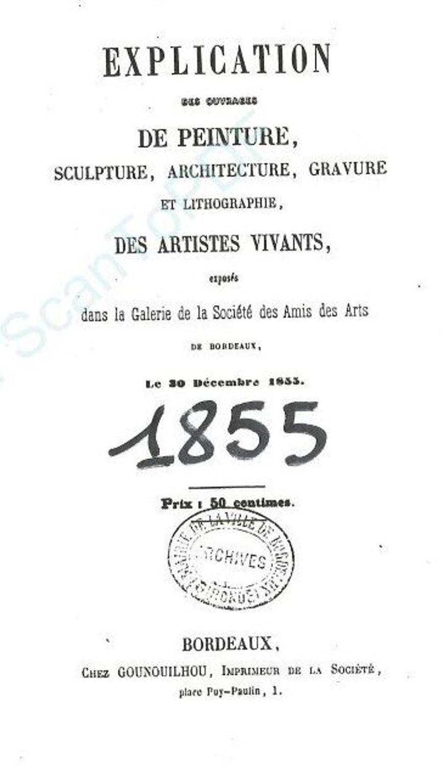 Couverture du catalogue 1855 de la Société des Amis des Arts de Bordeaux