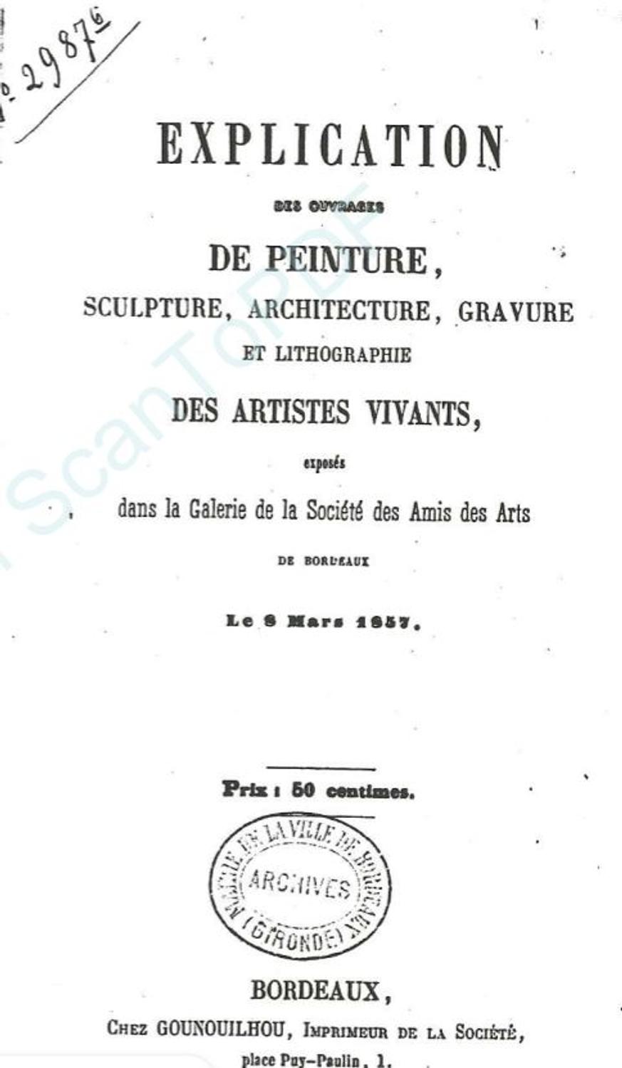 Couverture du catalogue 1857 de la Société des Amis des Arts de Bordeaux