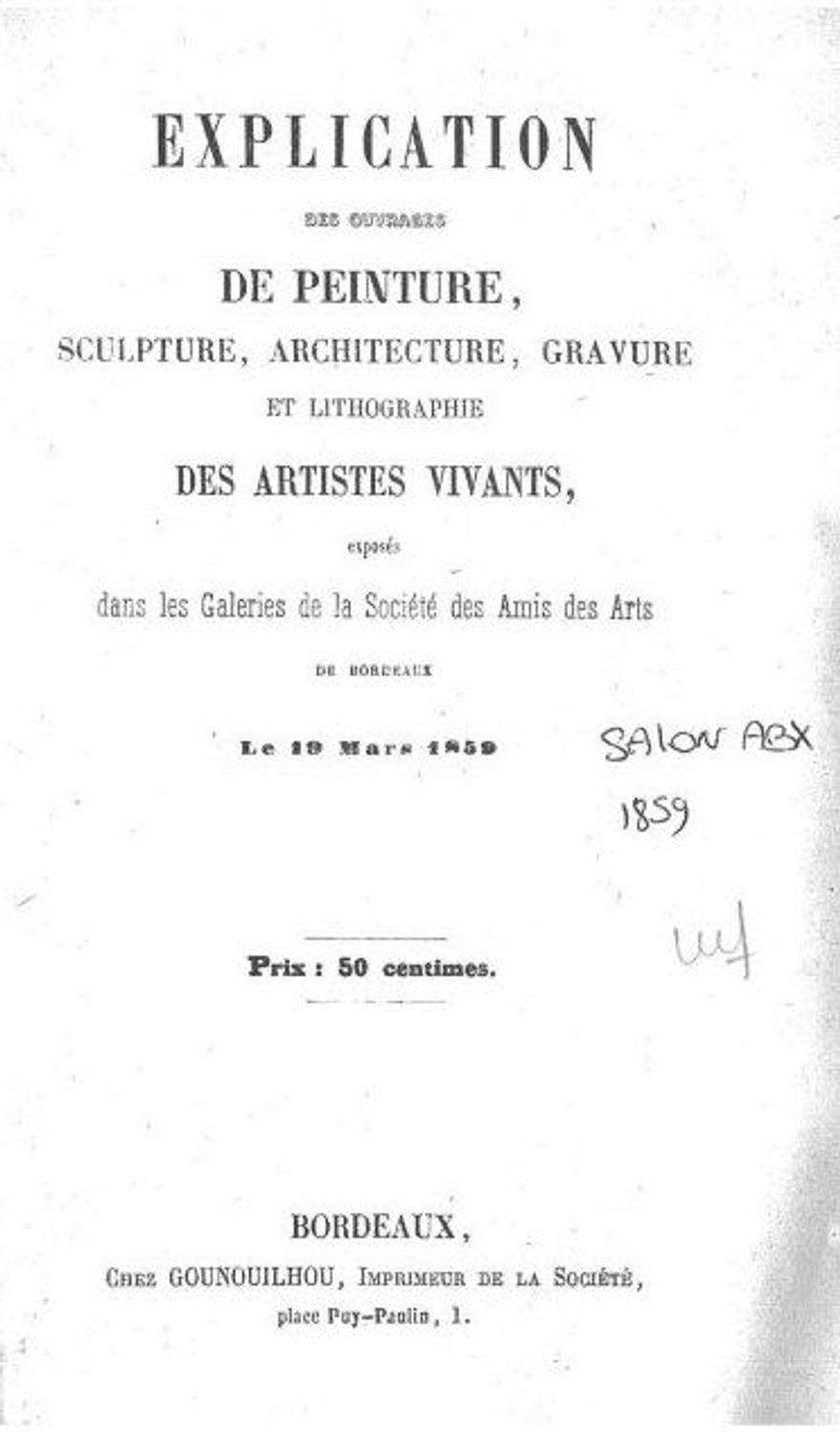 Couverture du catalogue 1859 de la Société des Amis des Arts de Bordeaux