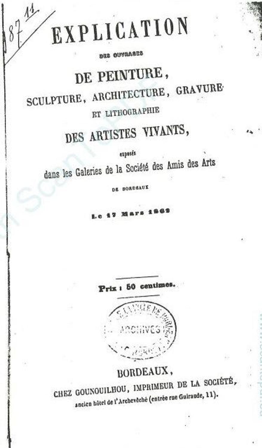 Couverture du catalogue 1862 de la Société des Amis des Arts de Bordeaux