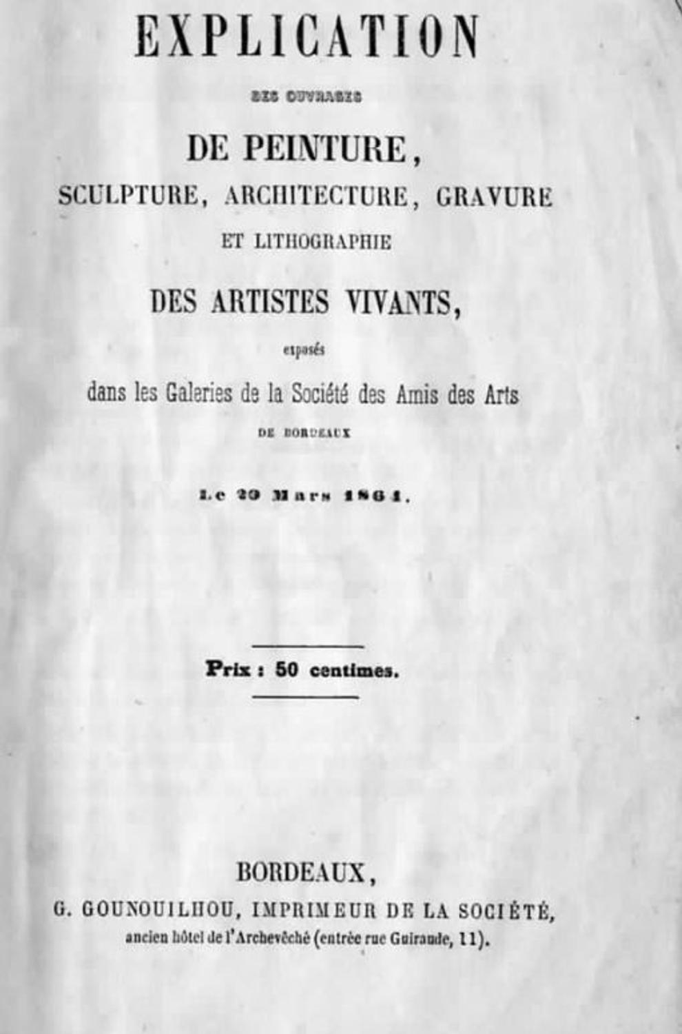 Couverture du catalogue 1864 de la Société des Amis des Arts de Bordeaux