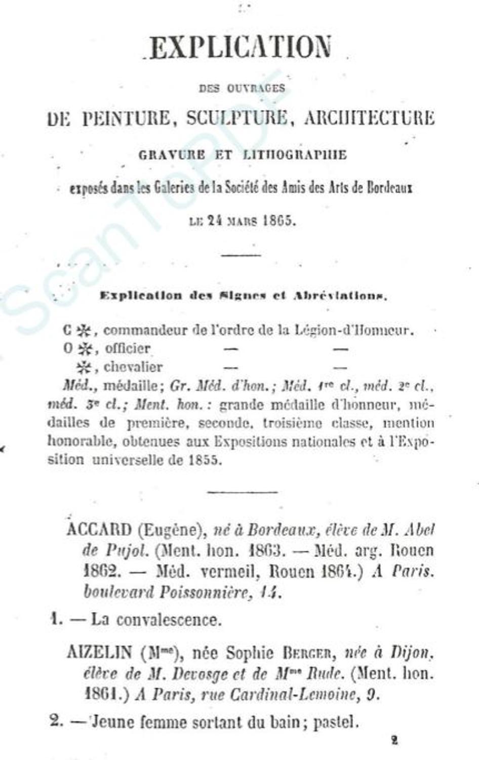 Couverture du catalogue 1865 de la Société des Amis des Arts de Bordeaux