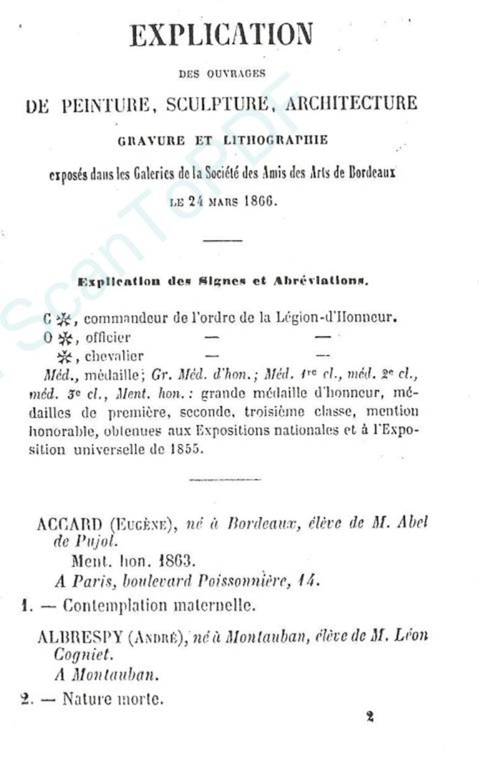 Couverture du catalogue 1866 de la Société des Amis des Arts de Bordeaux