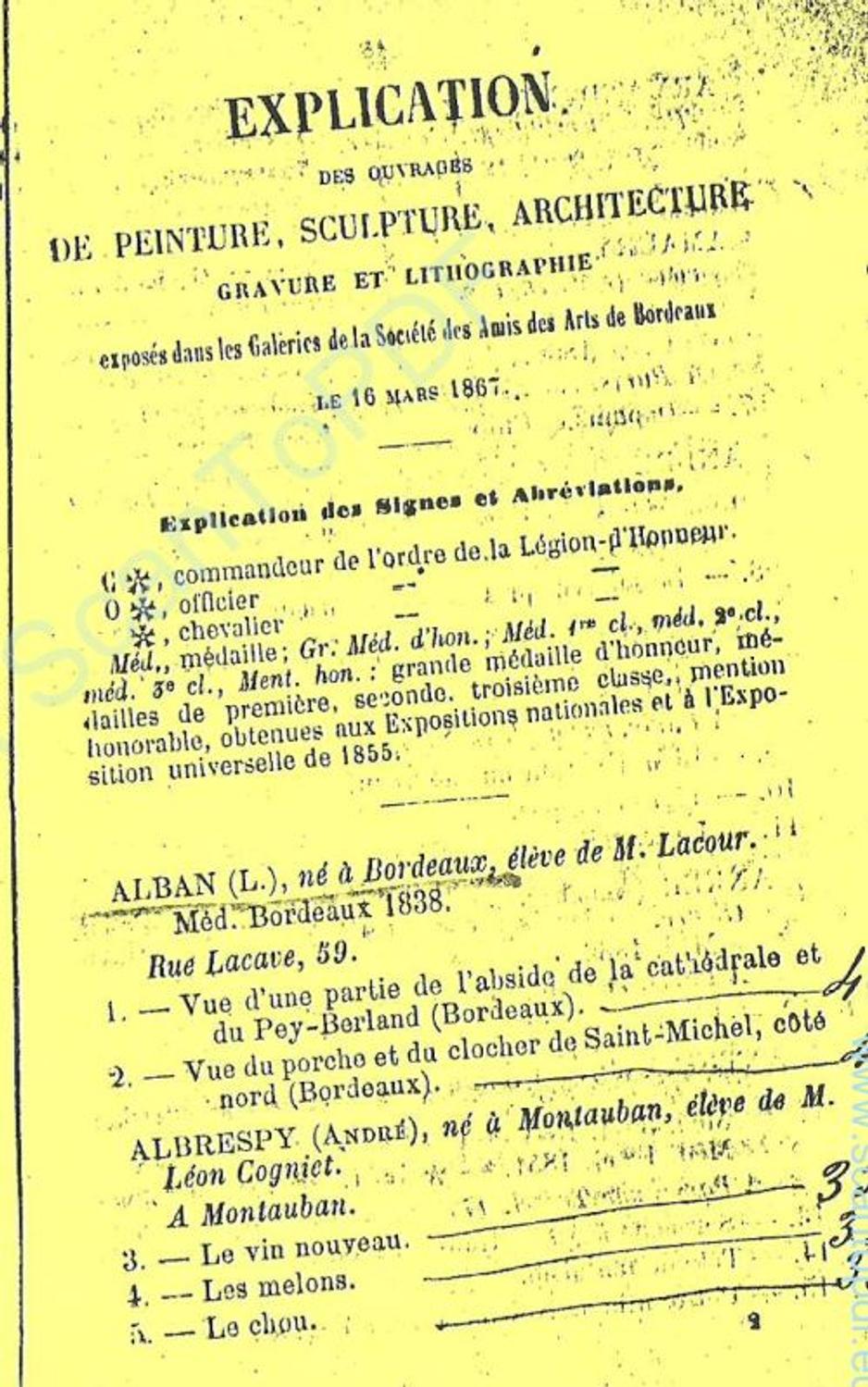 Couverture du catalogue 1867 de la Société des Amis des Arts de Bordeaux