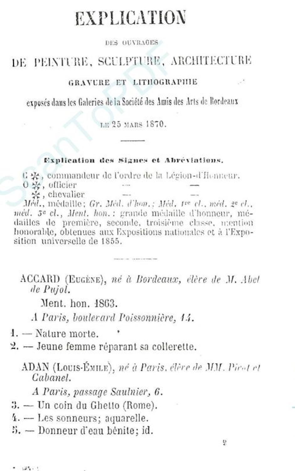 Couverture du catalogue 1870 de la Société des Amis des Arts de Bordeaux