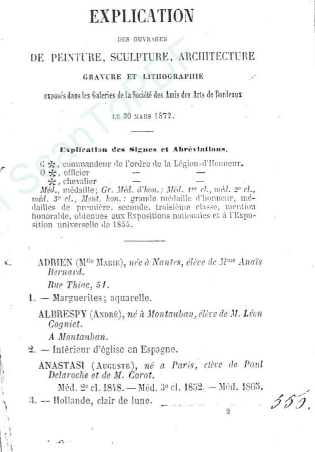 Couverture du catalogue 1872 de la Société des Amis des Arts de Bordeaux