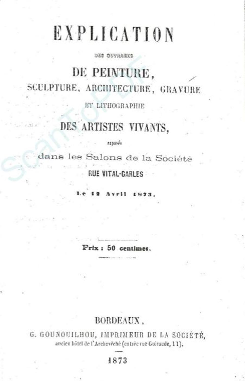 Couverture du catalogue 1873 de la Société des Amis des Arts de Bordeaux