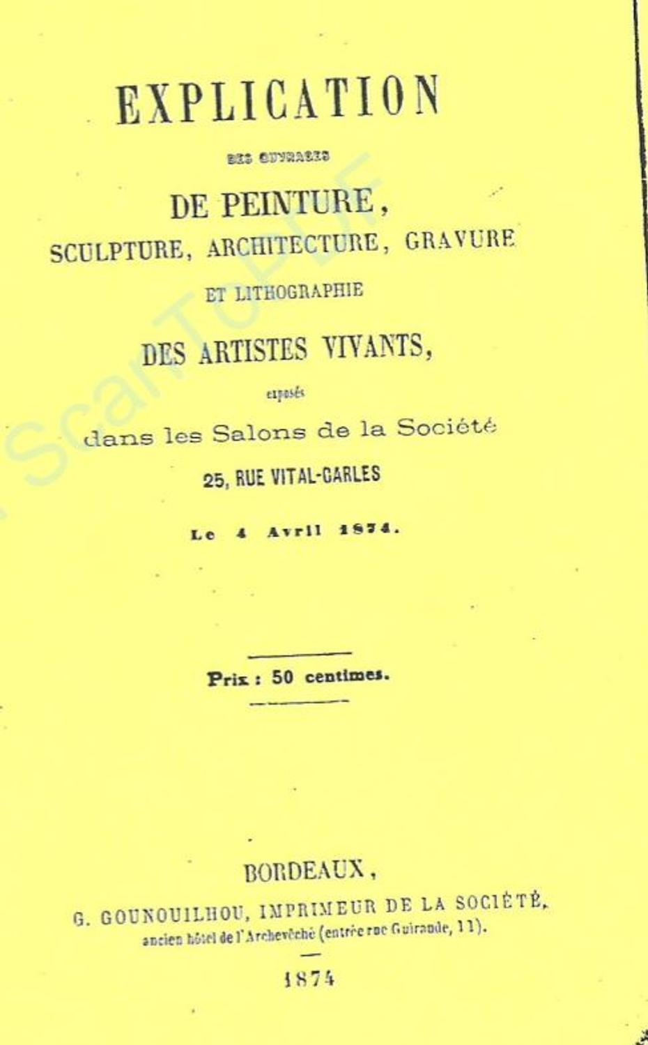 Couverture du catalogue 1874 de la Société des Amis des Arts de Bordeaux