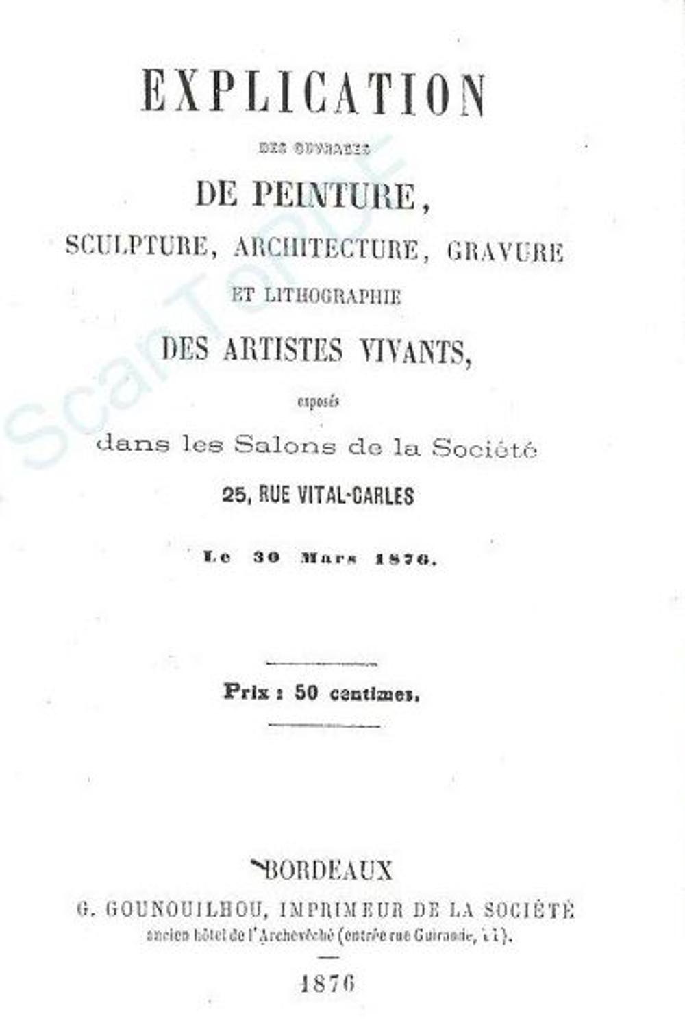 Couverture du catalogue 1876 de la Société des Amis des Arts de Bordeaux