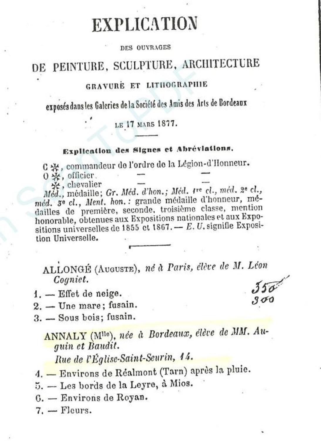 Couverture du catalogue 1877 de la Société des Amis des Arts de Bordeaux