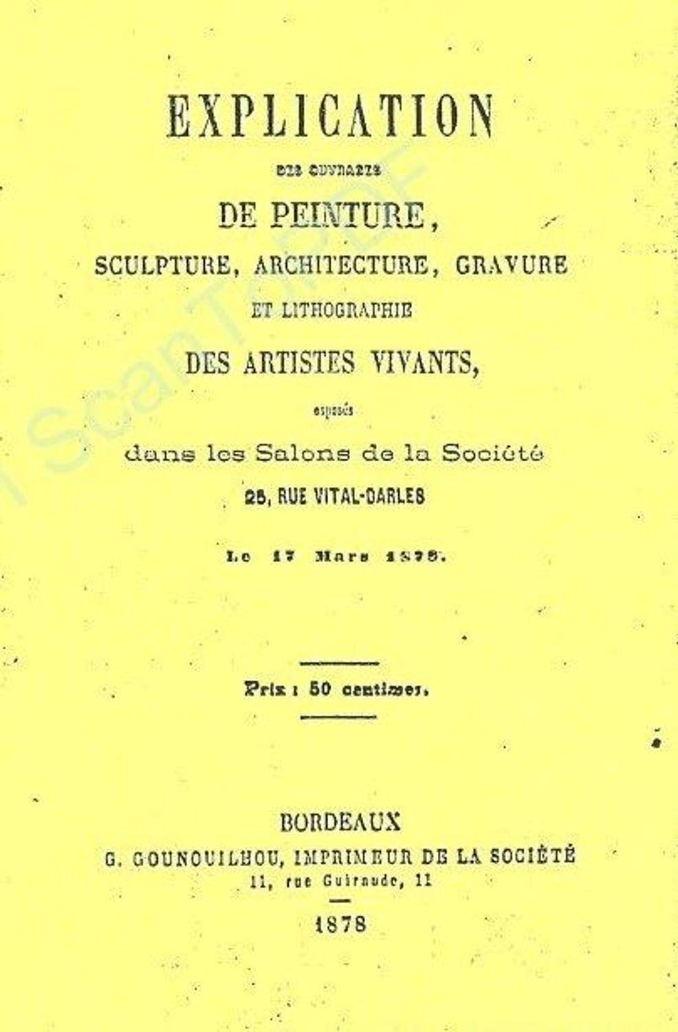 Couverture du catalogue 1878 de la Société des Amis des Arts de Bordeaux