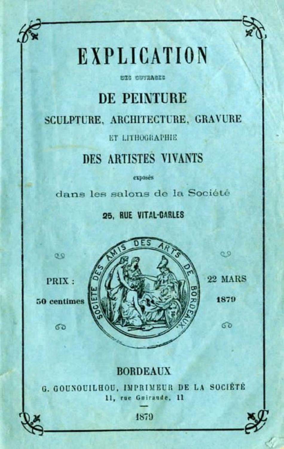 Couverture du catalogue 1879 de la Société des Amis des Arts de Bordeaux