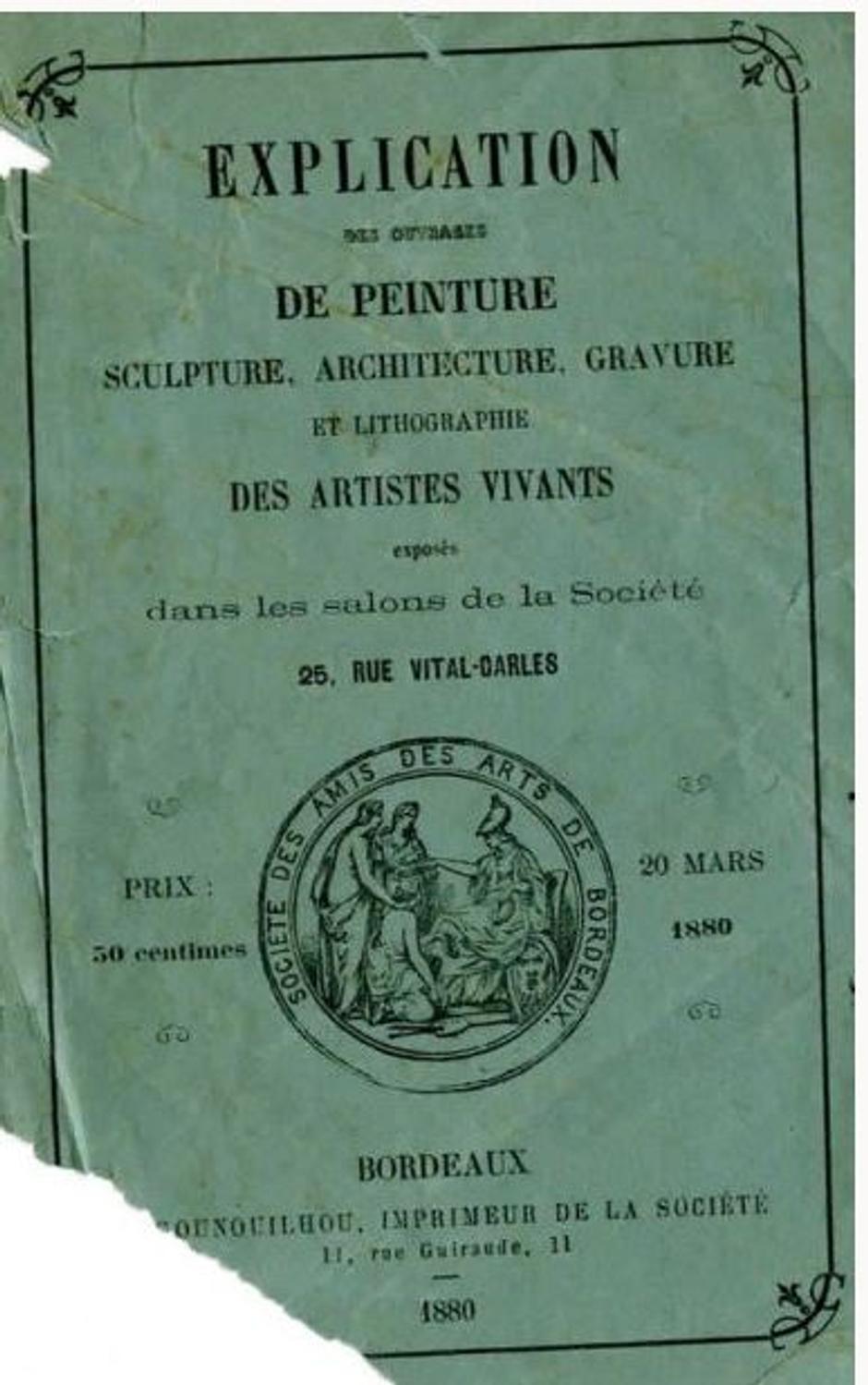 Couverture du catalogue 1880 de la Société des Amis des Arts de Bordeaux