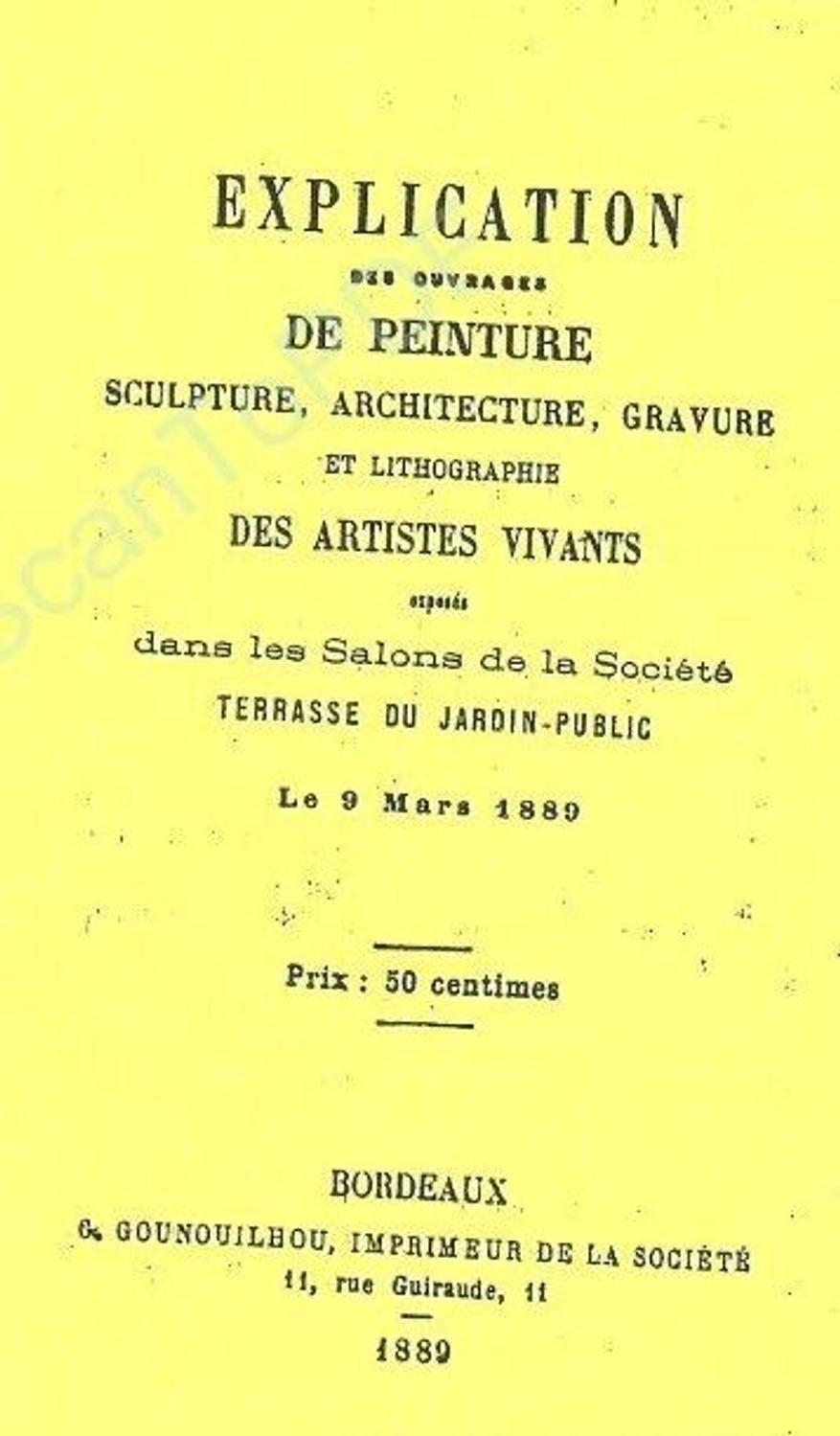 Couverture du catalogue 1889 de la Société des Amis des Arts de Bordeaux