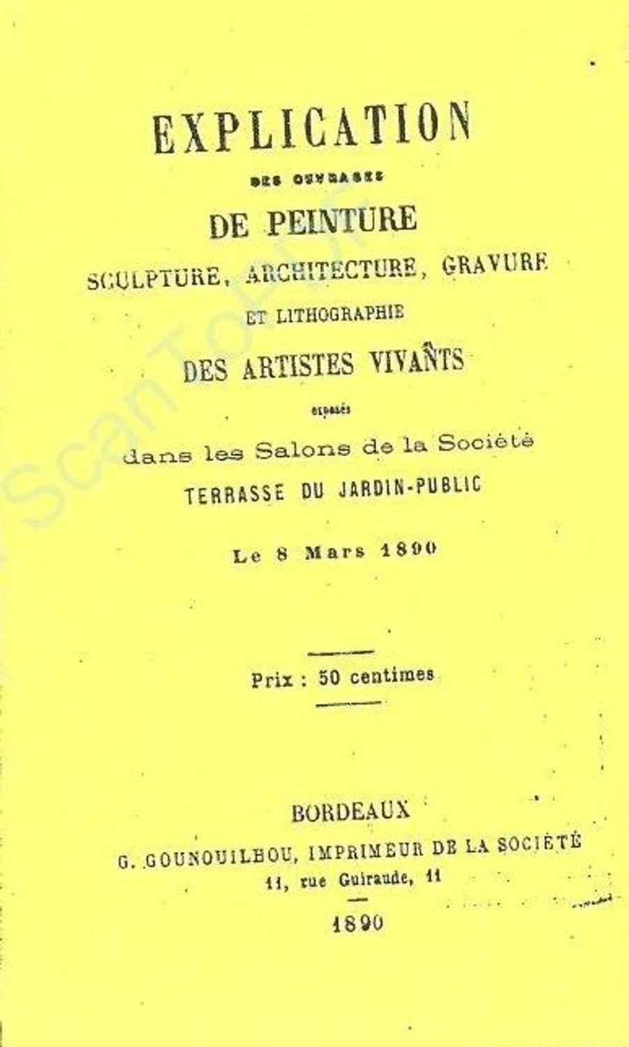 Couverture du catalogue 1890 de la Société des Amis des Arts de Bordeaux