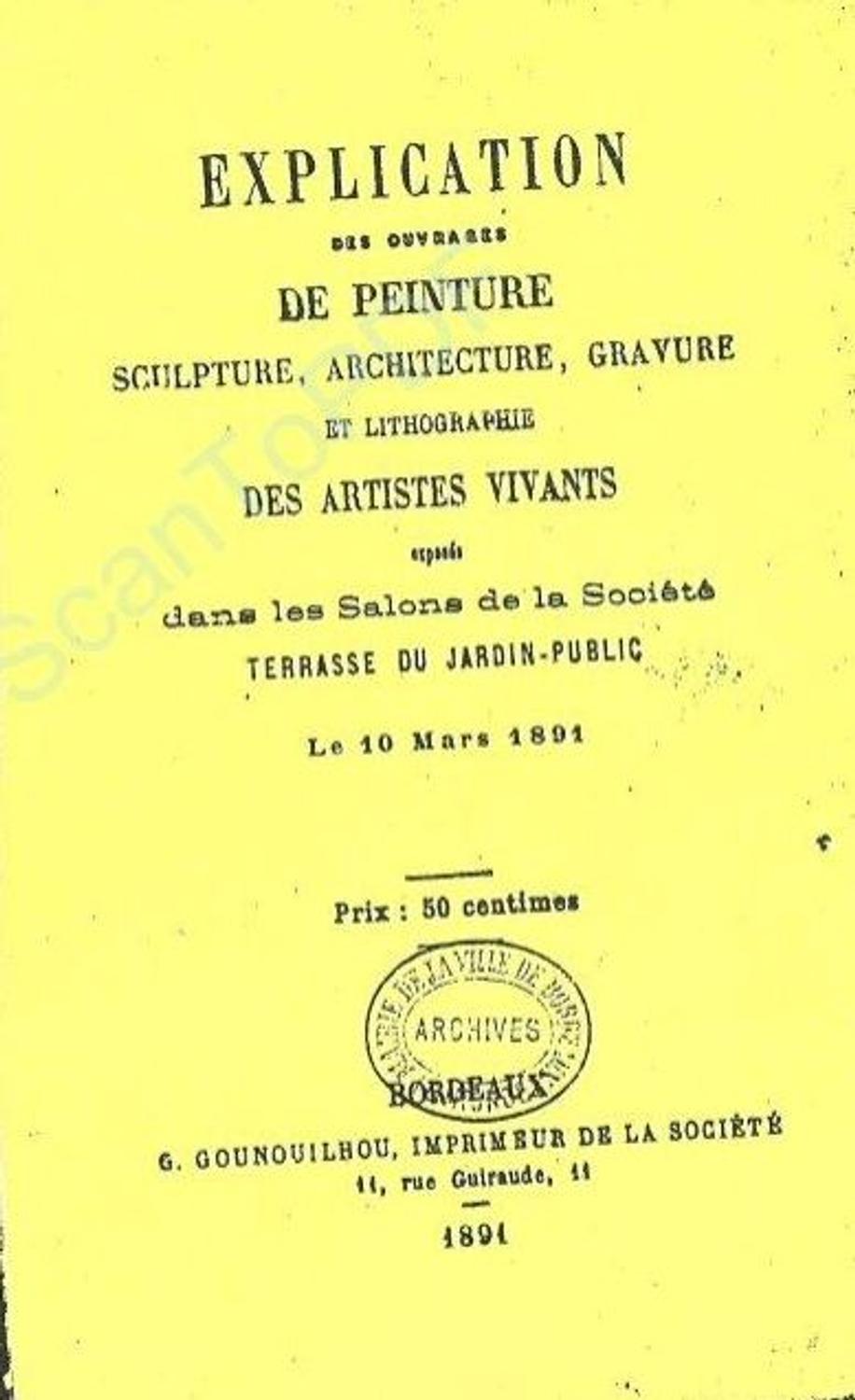 Couverture du catalogue 1891 de la Société des Amis des Arts de Bordeaux