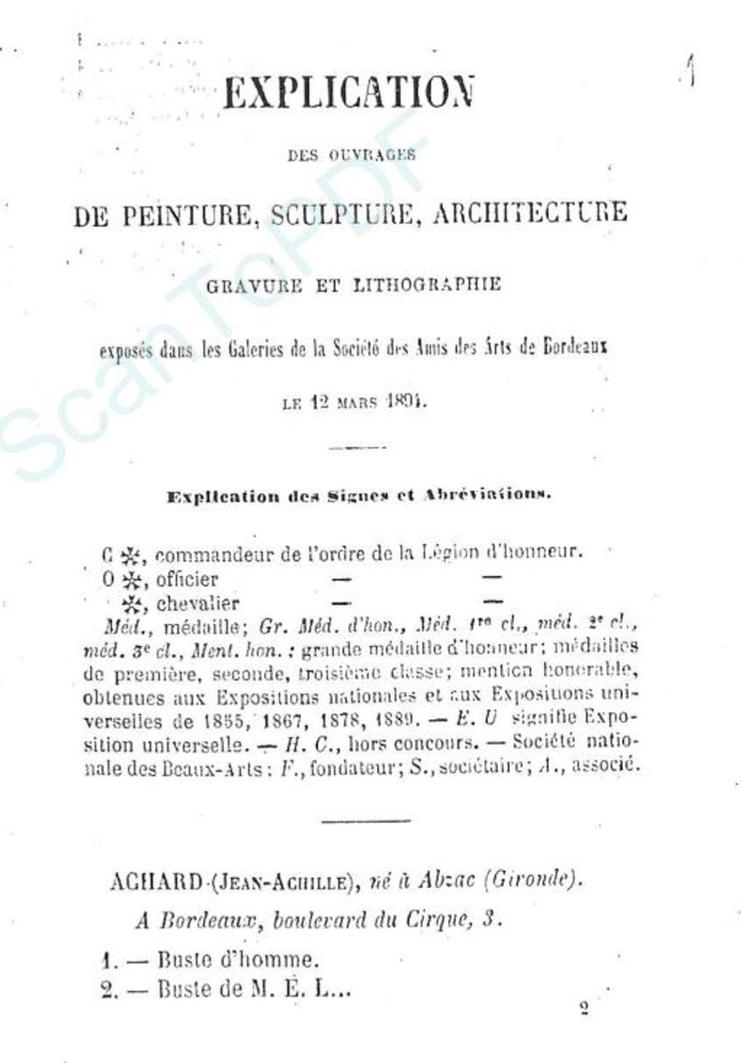 Couverture du catalogue 1894 de la Société des Amis des Arts de Bordeaux