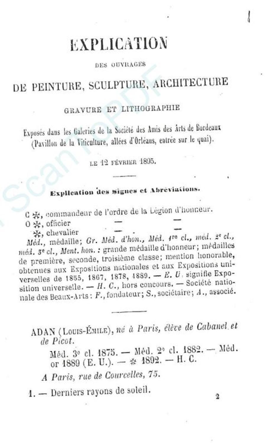 Couverture du catalogue 1895 de la Société des Amis des Arts de Bordeaux