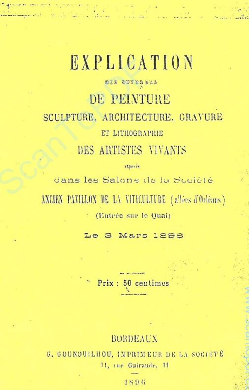 Couverture du catalogue 1896 de la Société des Amis des Arts de Bordeaux