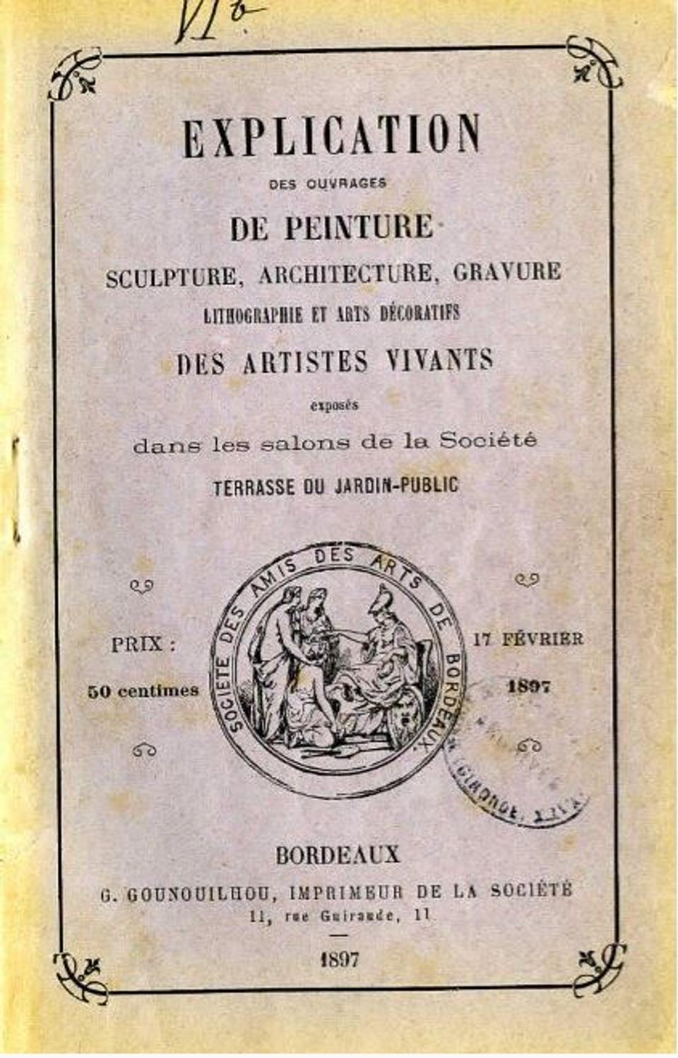 Couverture du catalogue 1897 de la Société des Amis des Arts de Bordeaux