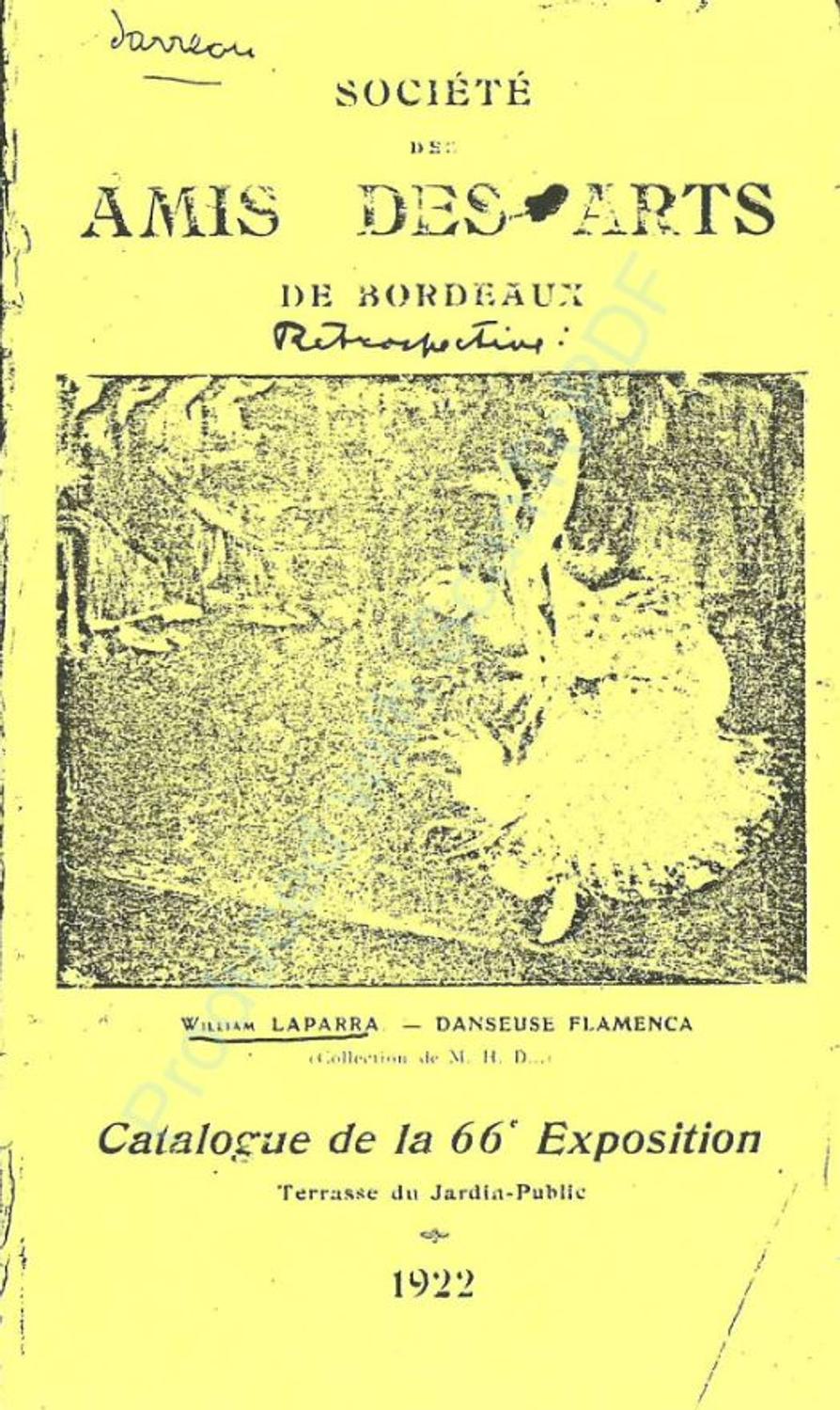 Couverture du catalogue 1922 de la Société des Amis des Arts de Bordeaux