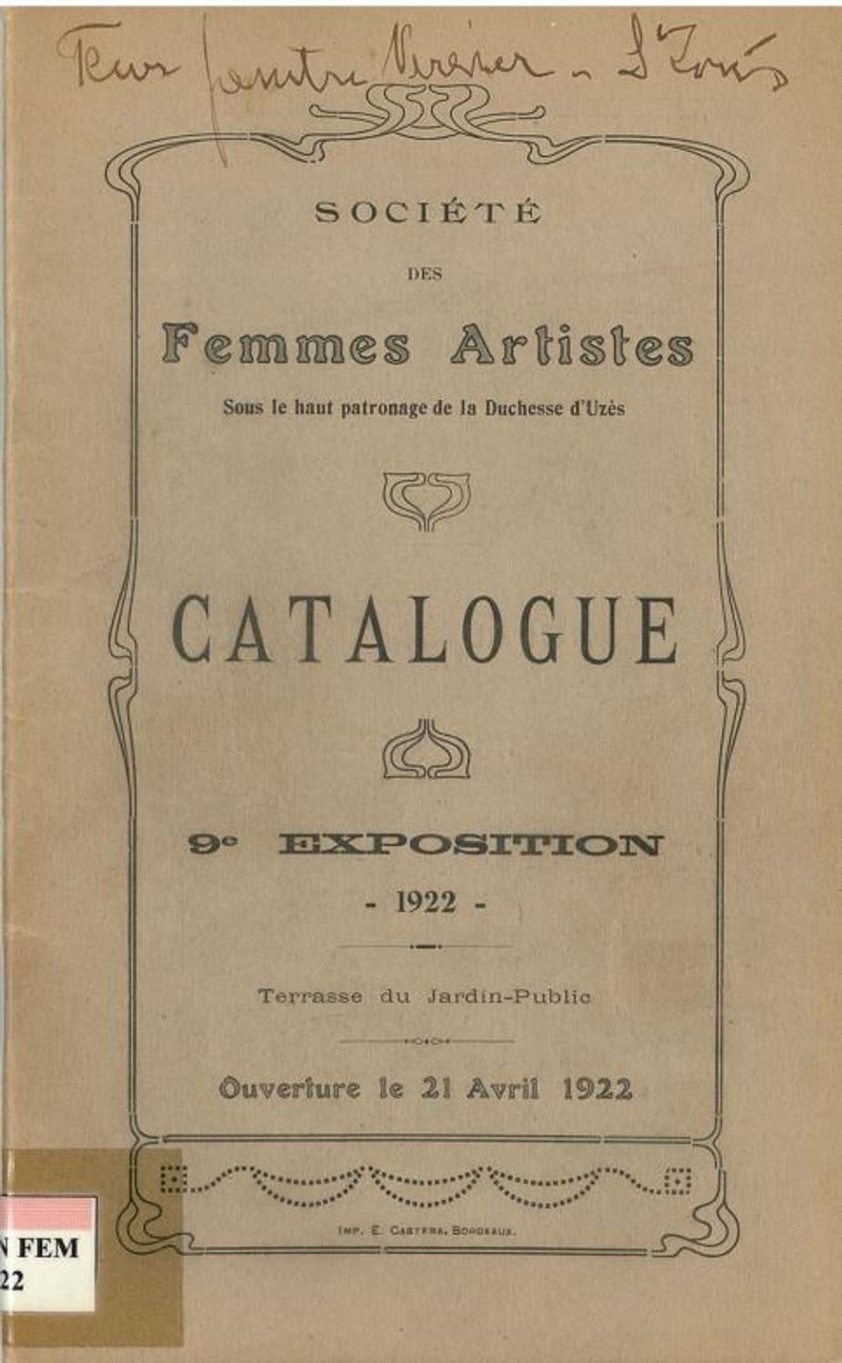 Couverture du catalogue de la Société des Femmes Artistes 1922