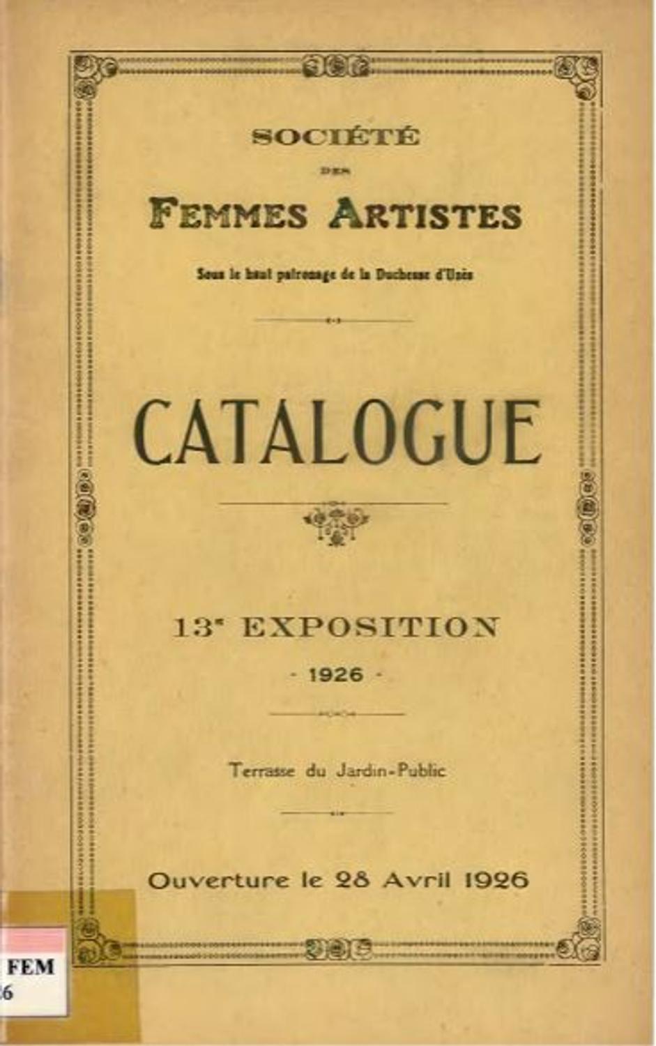 Couverture du catalogue de la Société des Femmes Artistes 1926