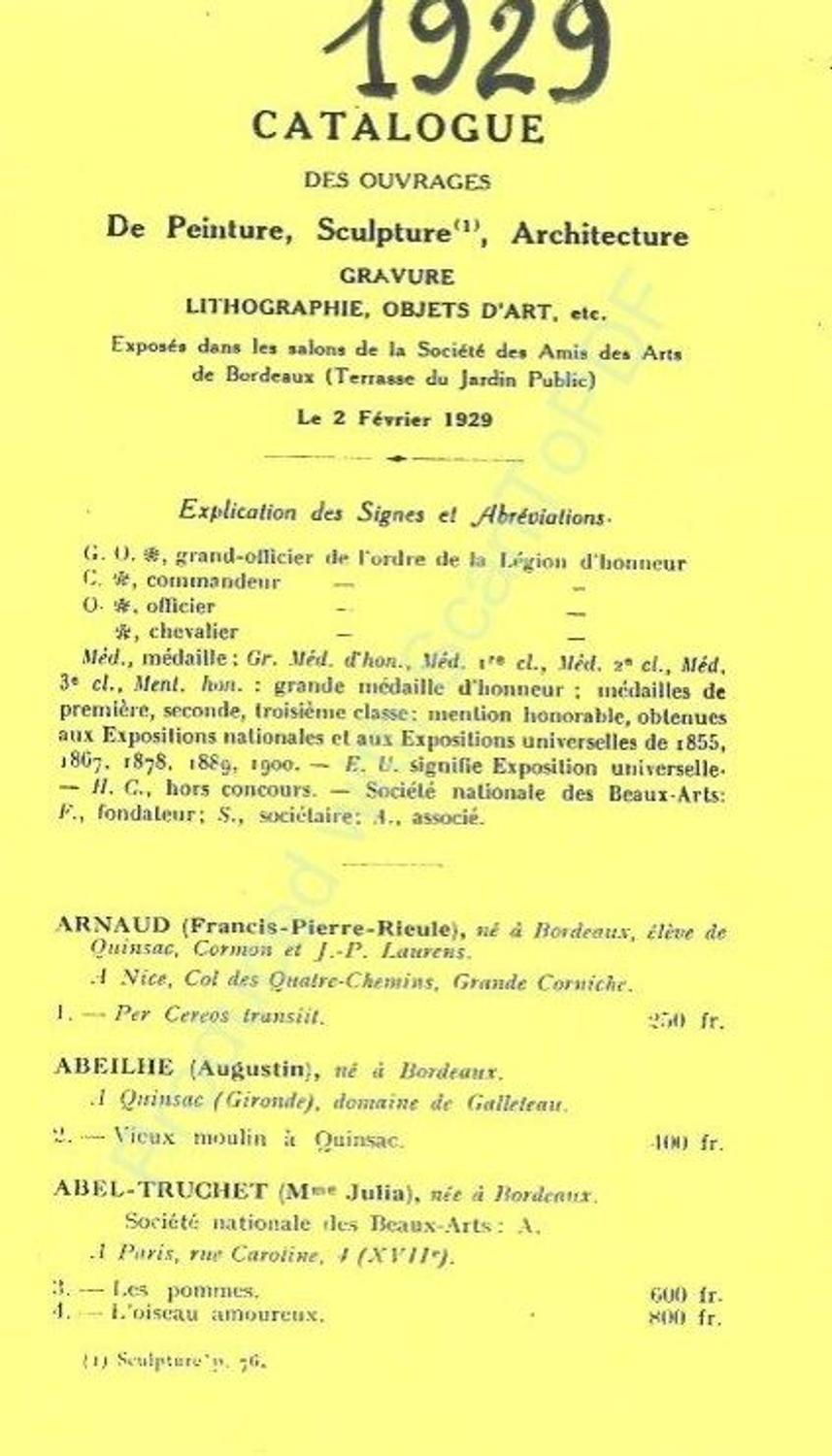 Couverture du catalogue 1929 de la Société des Amis des Arts de Bordeaux