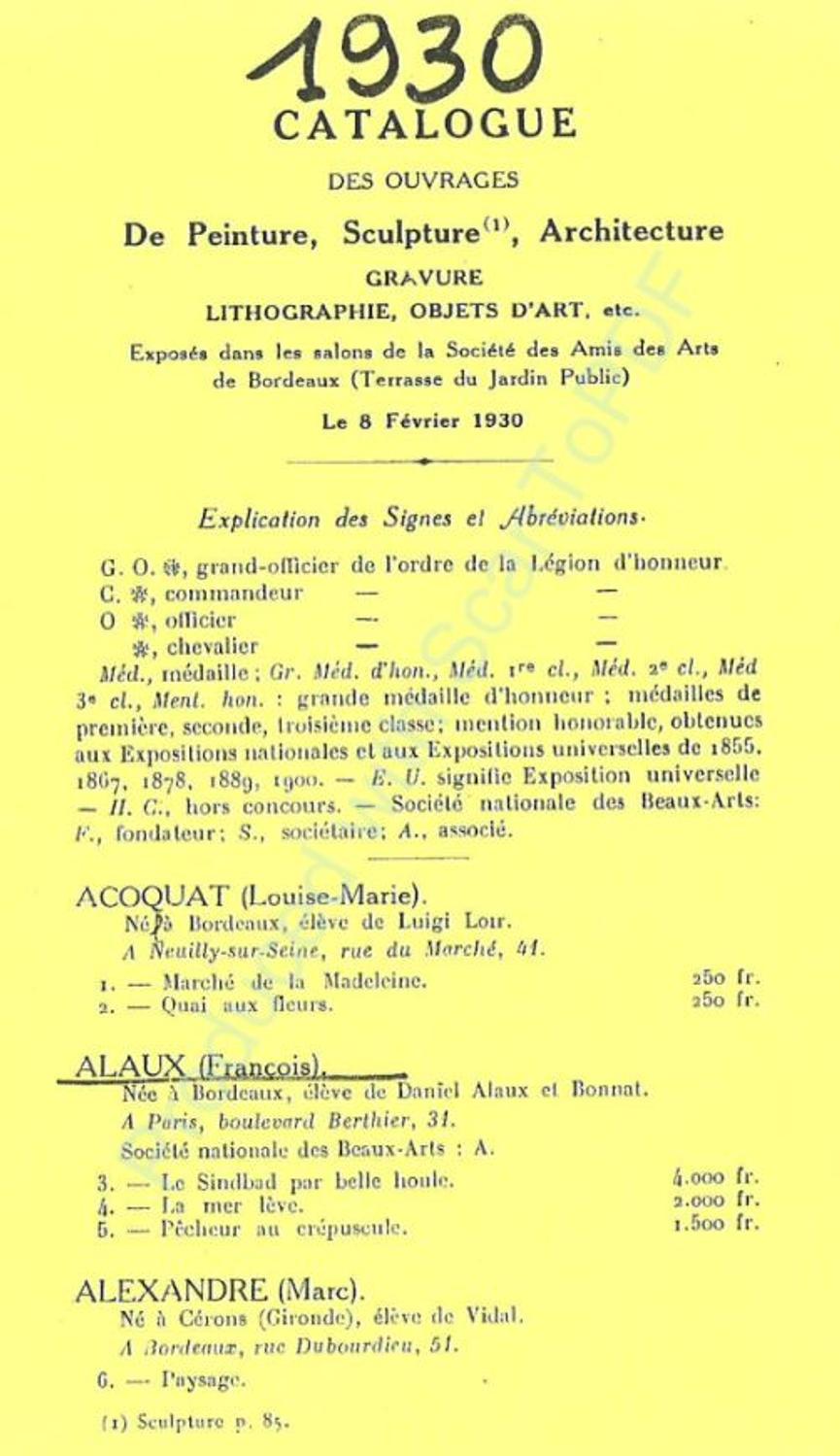 Couverture du catalogue 1930 de la Société des Amis des Arts de Bordeaux