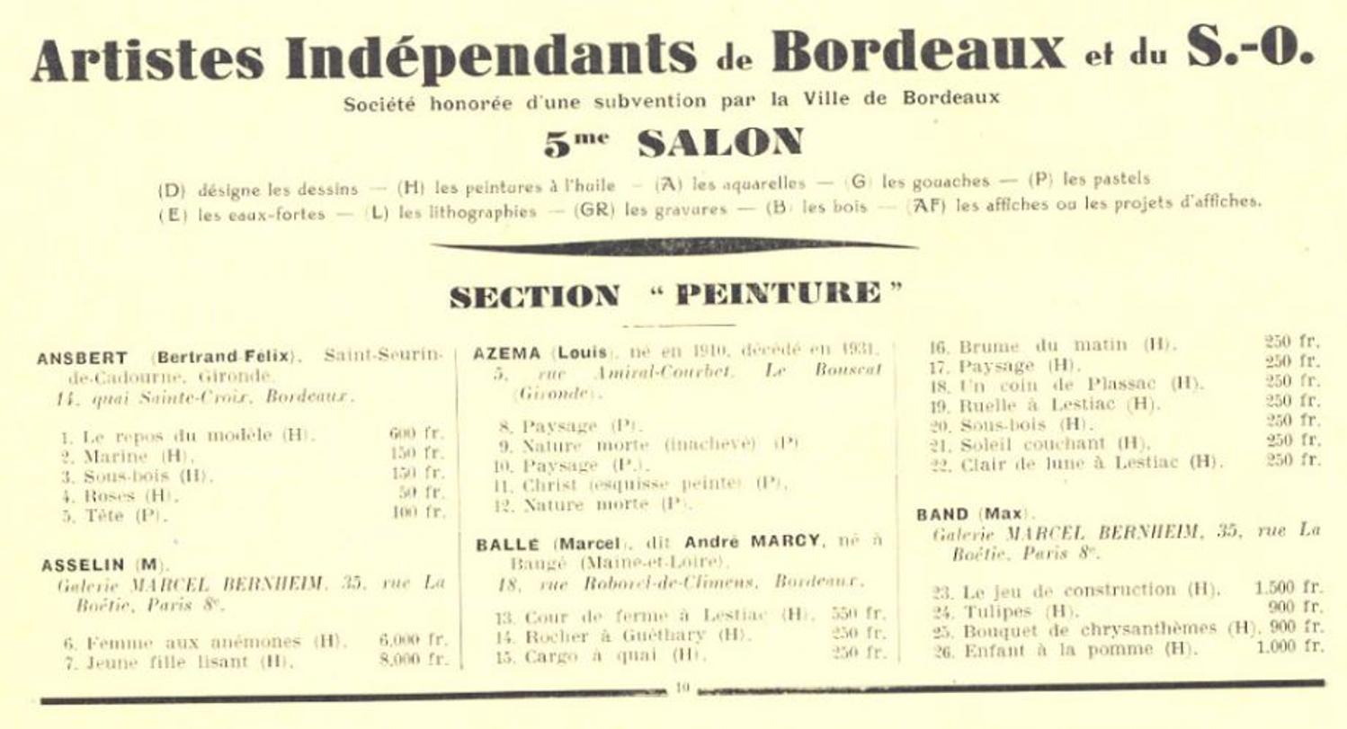 Couverture du catalogue de 1932 du Salon des Artistes Indépendants de Bordeaux et du S.-O.