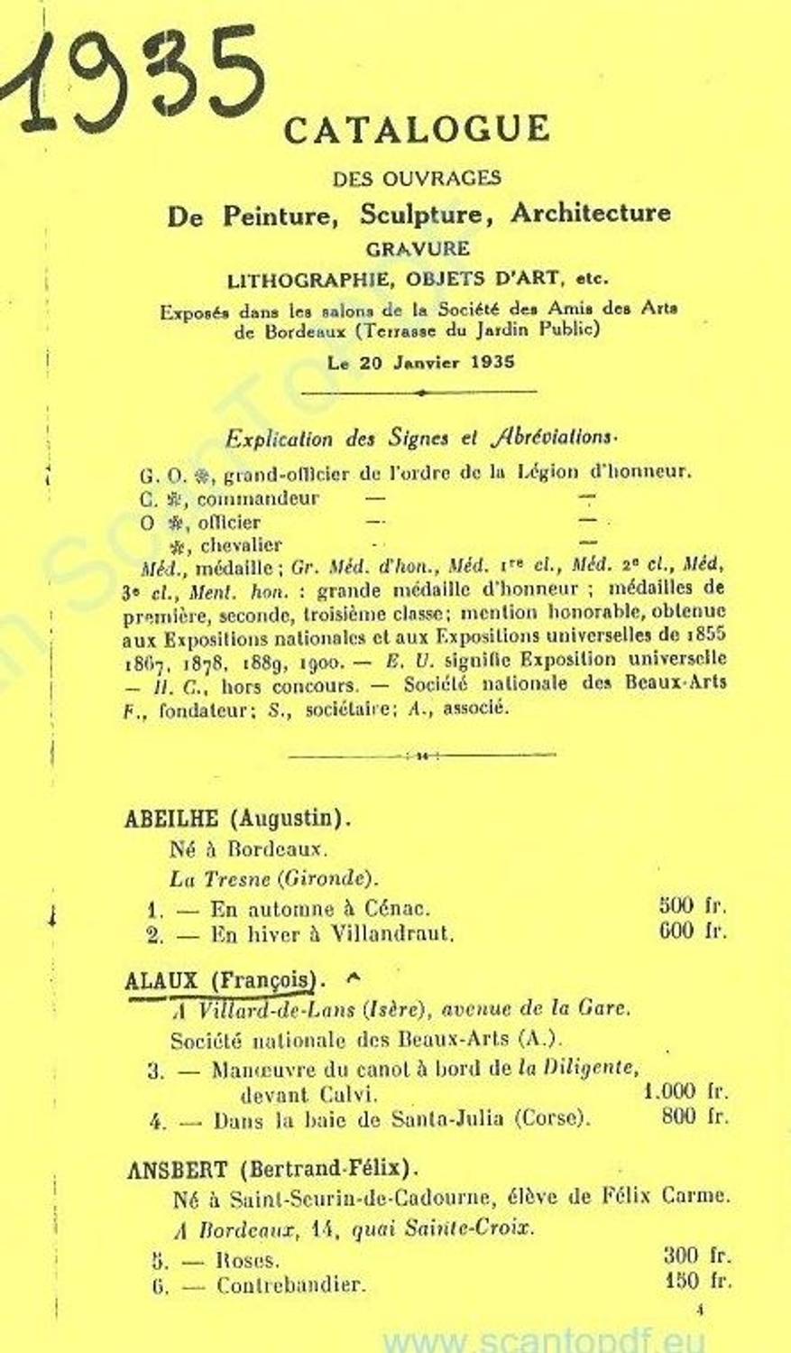 Couverture du catalogue 1935 de la Société des Amis des Arts de Bordeaux