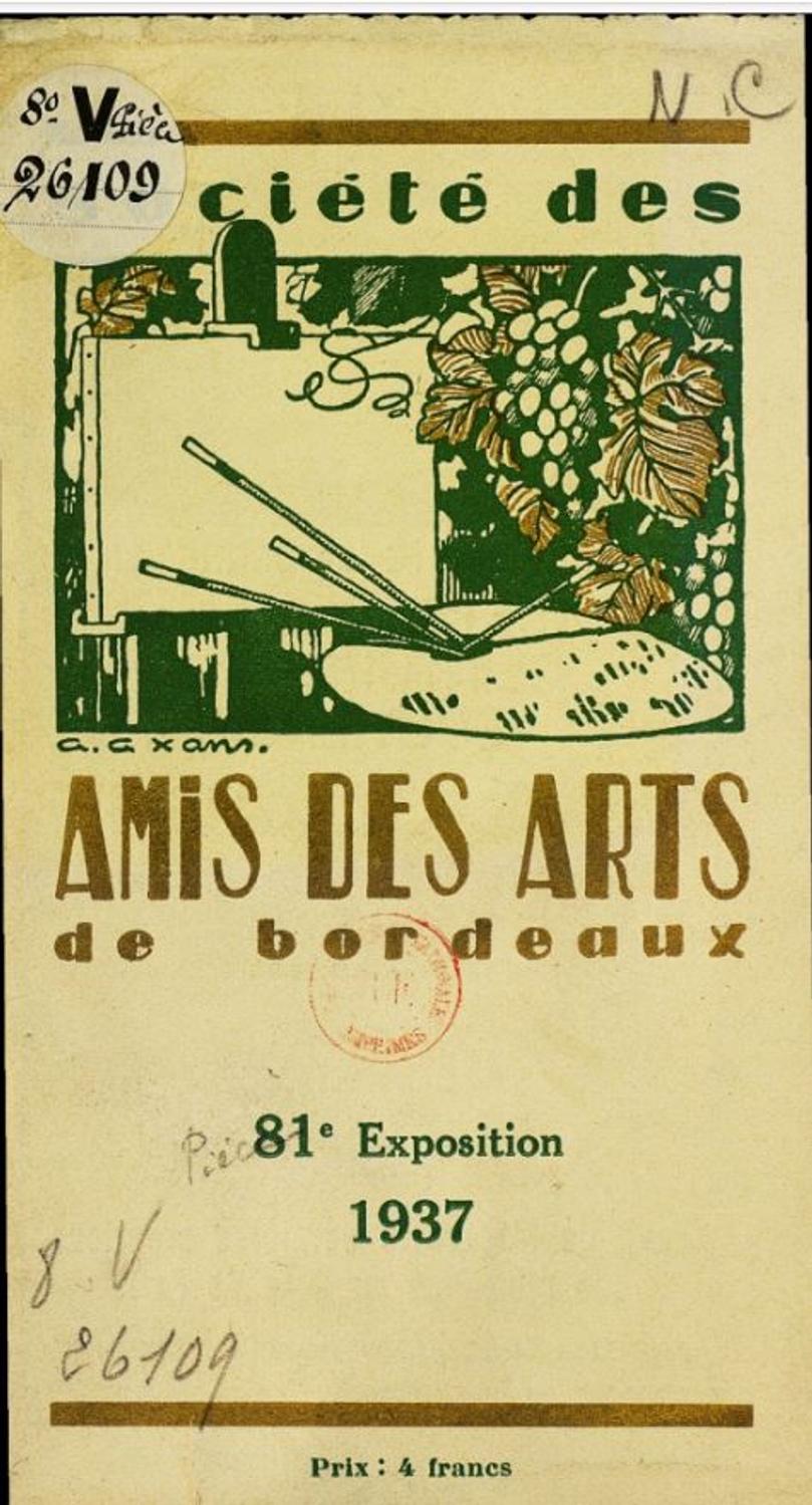 Couverture du catalogue 1937 de la Société des Amis des Arts de Bordeaux