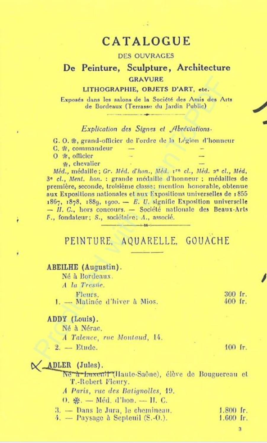 Couverture du catalogue 1938 de la Société des Amis des Arts de Bordeaux